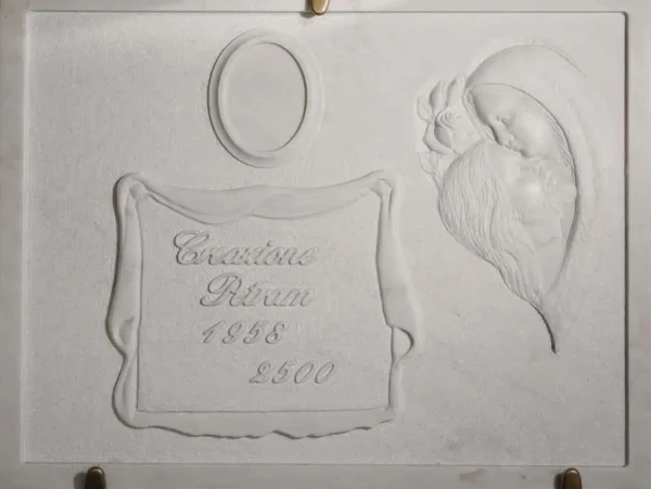 Lapide Scultorea Cuore con Cristo e Madonna