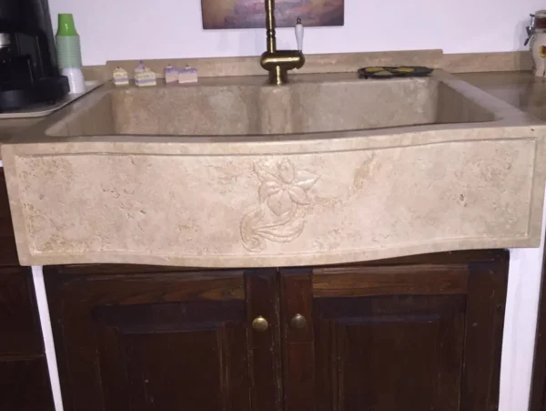 LAVELLO E TOP CUCINA IN TRAVERTINO NOCE