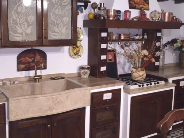 LAVELLO E TOP CUCINA IN TRAVERTINO NOCE
