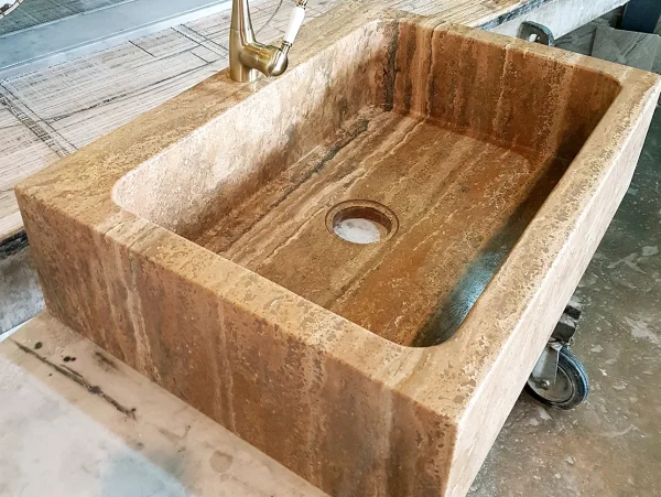 Lavello massello in Travertino noce